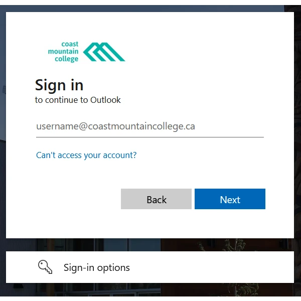 screen capture of outlook on the web sign in window