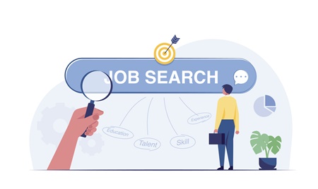 image of a person looking at a job search headline
