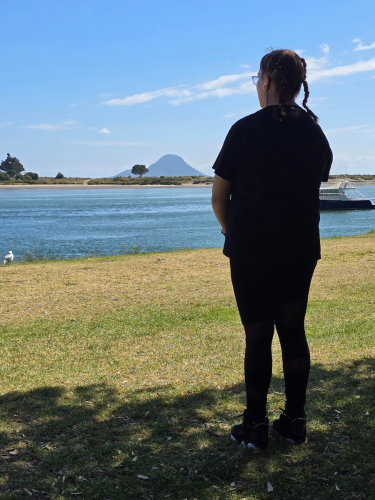 Student Hazel Williams looks out at the view in New Zealand.