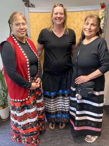 Hazel Williams, Trenna Johnson and Elizabeth Williams shortly after participating in their first Pōwhiri.