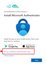 Set up a different authentication app