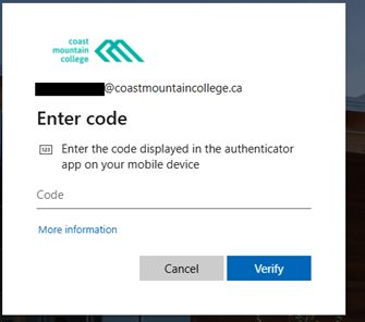 After entering the password, you will be prompted to enter your authentication code during sign-in